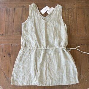 Valentina naldi Italian natural linen vneck cinch waist mini dress large nwt